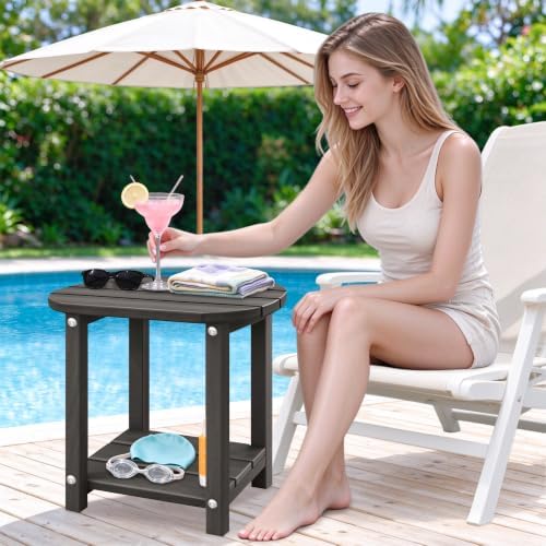 2-Tier Patio Side Table, Heavy Duty HDPE Outdoor End Table - Image 7
