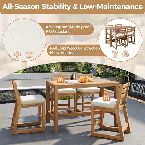 5-Pcs Outdoor Bar Table and Chair Set of 4, Rustic Patio Counter Height Bar - Image 4