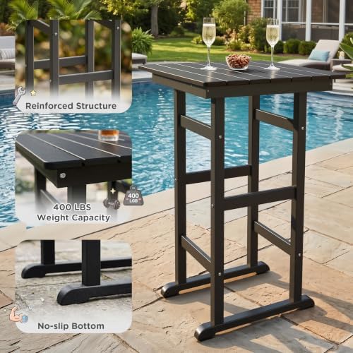 nalone 40" Outdoor Bar Table, HDPE Bar Height Square Patio Table - Image 5