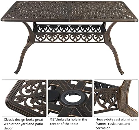 VINGLI 6-Person Outdoor Dining Table, Cast Aluminum Patio Dining Table - Image 4