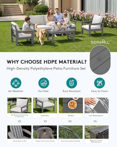 SERWALL HDPE Outdoor Patio Furniture Set Outdoor Couch - Image 3