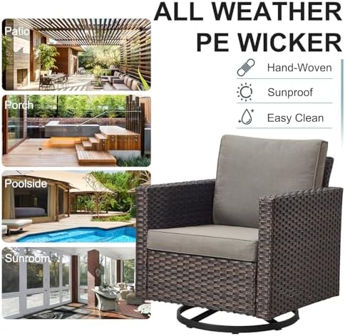 5 Pieces Wicker Patio Furniture Set: 4 Outdoor Swivel Glider Rocker Patio - Image 4