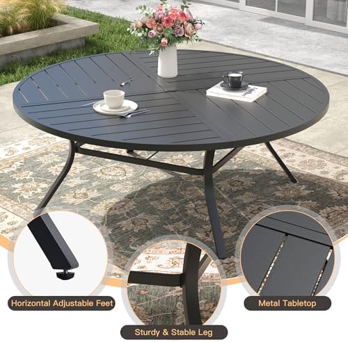 Patio Dining Set, 59.8" Round Table & Wheat Cushioned Wicker Chairs - Image 3