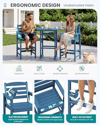 SERWALL 5 Pcs HDPE Bar Height Adirondack Chairs and Bar Table Set - Image 5