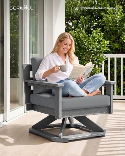 SERWALL Outdoor Swivel Chair, Oversized Patio Sofa Chair - Image 5