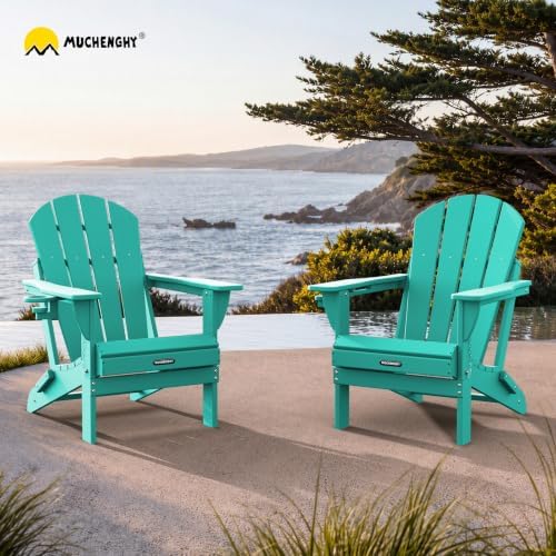 MUCHENGHY Folding Adirondack Chairs Set of 2, HDPE Patio Chair, Lake Blue - Image 2