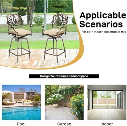 6 Piece Outdoor Patio Swivel Bar Stools, All-Weather Cast Aluminum Bar Height - Image 7