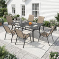 Outdoor Dining Set for 6, Heavy Duty 63”x37.8” Metal Dining Table and Stackable by LUTINLIX