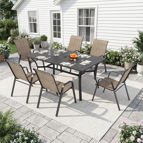 Outdoor Dining Set for 6, Heavy Duty 63”x37.8” Metal Dining Table and Stackable by LUTINLIX