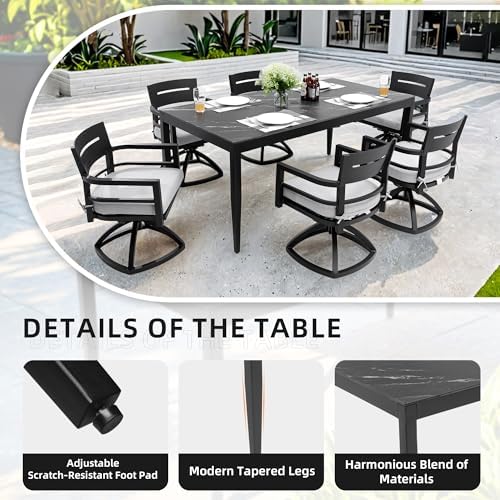 7PC Aluminum Outdoor Patio Dining Set, 71”Rectangular Black Marble Dining Table - Image 5