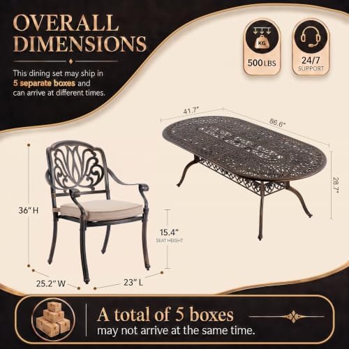 9-Piece Cast Aluminum Outdoor Dining Set Retro Patio Dining Set - Image 7