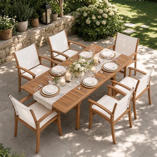 7-Piece Outdoor Patio Dining Set w/Umbrella Hole - Image 7