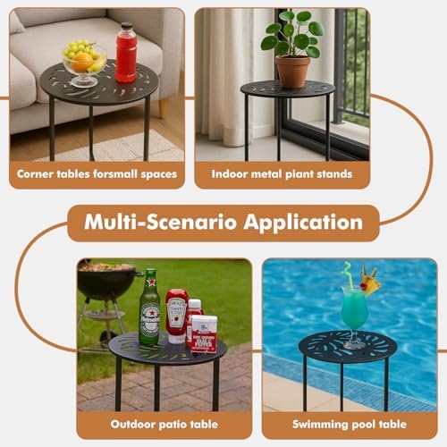 Party Zealot Set of 2 Small Round Metal Side Tables, 13-Inch Black Outdoor End - Image 5