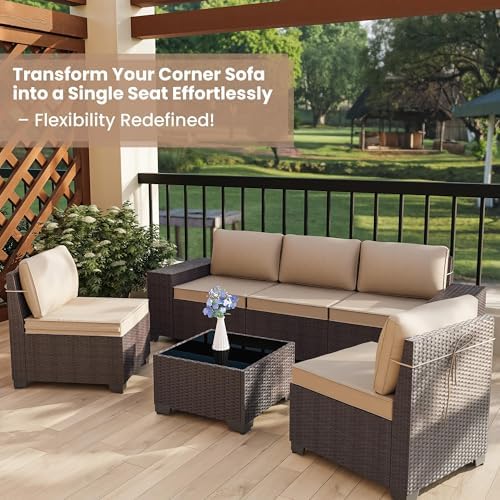 6 PCS Outdoor Patio Furniture Set, Outdoor Sectional Furniture All Weather PE - Image 7