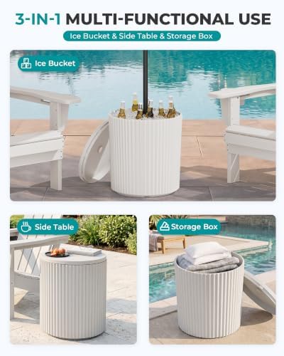 SERWALL Round Outdoor Umbrella Side Table Set of 2 - Image 5