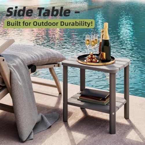 Adirondack Outdoor Side Table, 2-Tier HDPE End Table 16" Weatherproof Square - Image 4