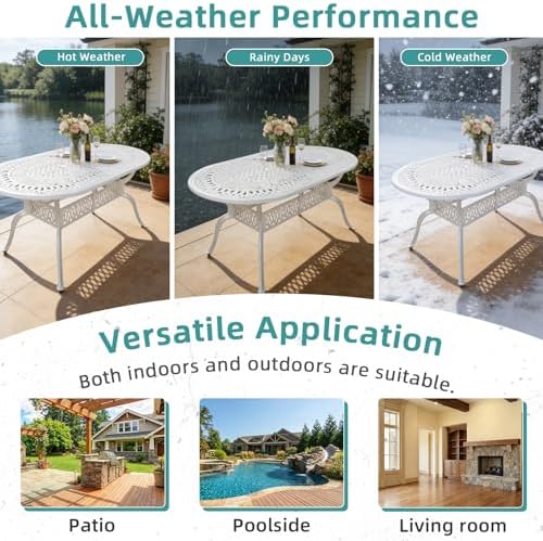 84"x44" Cast Aluminum Patio Dining Table, Weather-Resistant Large Outdoor - Image 5