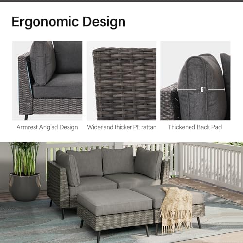 Outdoor Patio Furniture, 4 Piece Outdoor Sectional Sofa PE Rattan Wicker Patio - Image 3