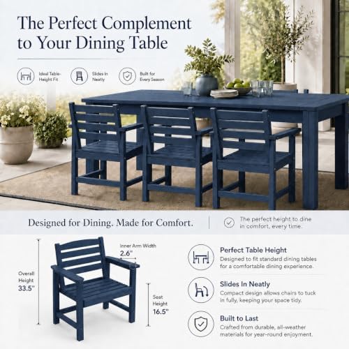 Patio Dining Chairs Set of 2, All-Weather HDPE Outdoor Dining Chair - Image 2
