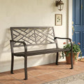 MFSTUDIO 43.7” Cast Iron Outdoor Garden Bench, Geometric Backrest by MFSTUDIO