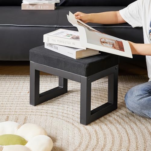 IBUYKE Small Footstool Ottoman, Linen Fabric Footrest - Image 2