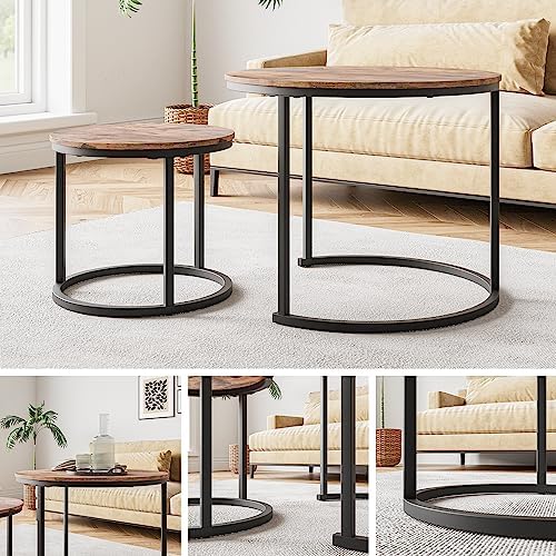 HOJINLINERO Round Nesting Coffee Table Set of 2, Small Coffee Table - Image 6