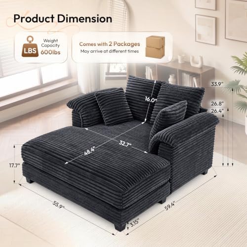 VINGLI 56" Wide Oversized Chaise Lounge Chair - Image 2