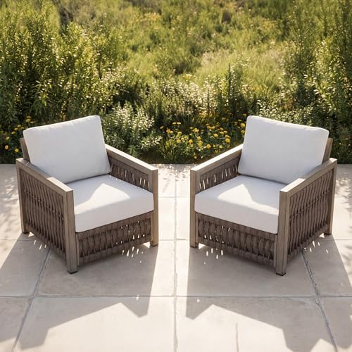 2 Pieces Patio Armchair, Rope Weave Outdoor Chair by CikaCikaOutdoorFurnitureSet