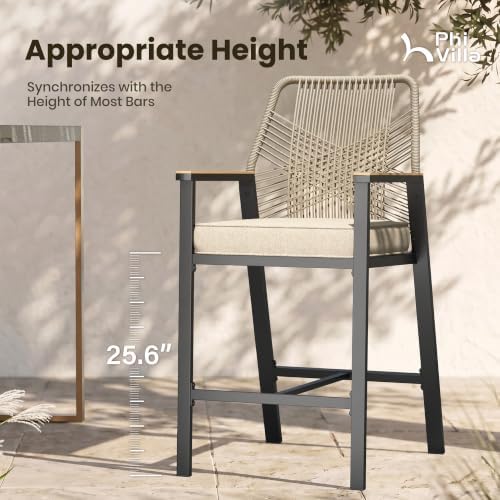 PHI VILLA Outdoor Bar Stools Set of 4, Rattan High Top Patio Chairs - Image 4