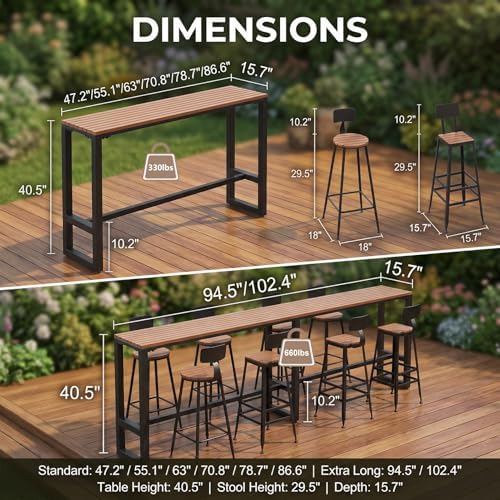 Extra Long Outdoor Bar Height Table, Patio Bar Tables High Counter Table - Image 5