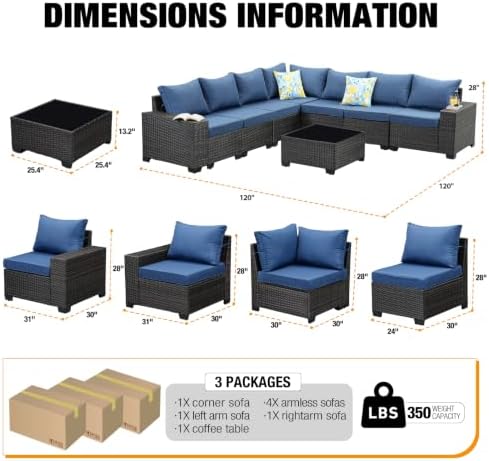 8 Pieces Patio Furniture Set All-Weather Outdoor Wicker Sectional Conversation - Image 4