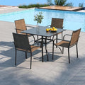 Outdoor Brown Stackable Chair and 35" Square Table Patio Dining Set by Anmutig