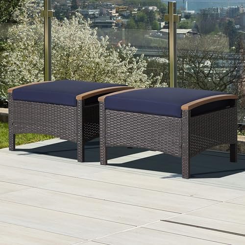 HAPPYGRILL Outdoor Patio Ottoman Set, PE Rattan Wicker Ottomans - Image 2