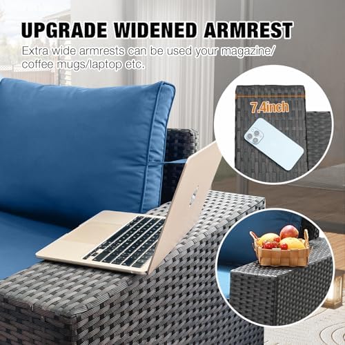 6 Pieces Patio Furniture Set All-Weather Outdoor Wicker Sectional Conversation - Image 2