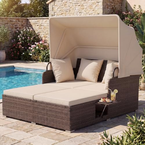 HAPPYGRILL Outdoor Wicker Lounge Daybed, Hand-Woven PE RattanDaybed, Patio - Image 4