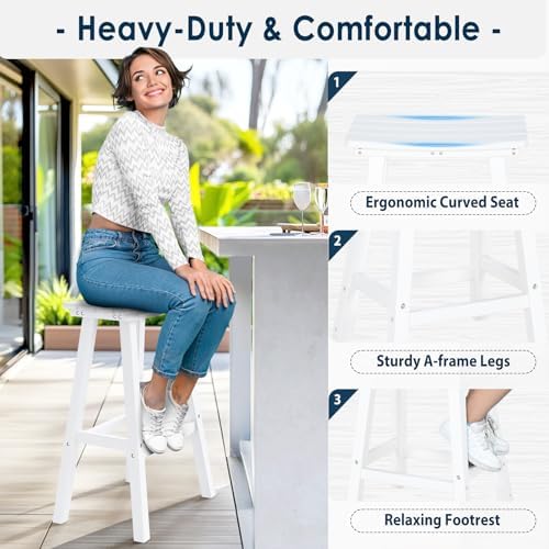 nalone 29 Inch Outdoor Bar Stools Set of 2, HDPE Bar Chairs - Image 5