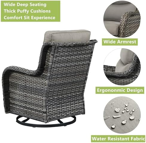 Outdoor Wicker Swivel Rocker Patio Chairs Set of 2, Cushion Smile Grey - Image 6