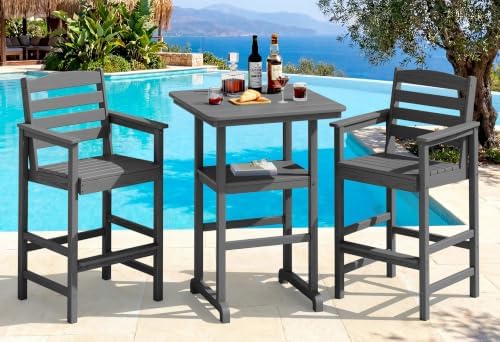 SERWALL 3 Pcs HDPE Bar Height Chairs and Double Layer Pub Table Set by SERWALL