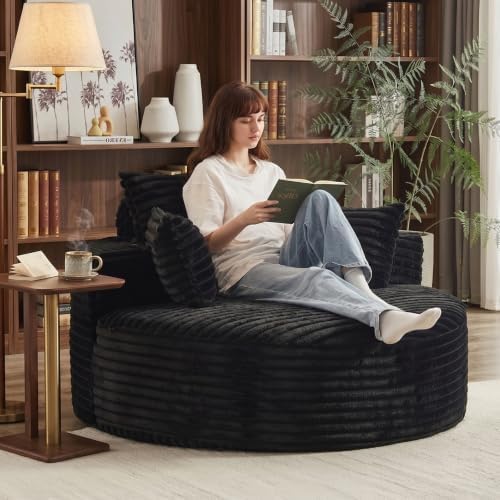 55"Round Chair Chaise Longue Indoor, Cloud Boneless Sofa Chair w/3 Pillows by GUANGHONG