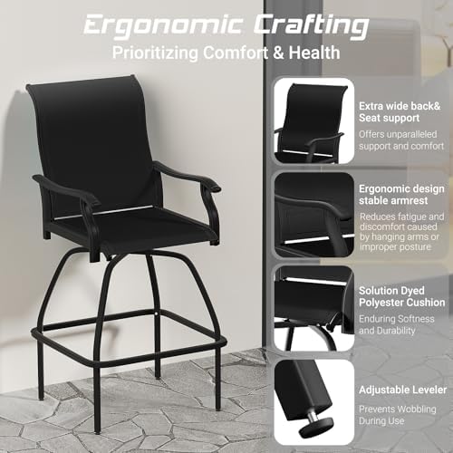 Patio Bar Set 2pcs Swivel Bar Stools Outdoor Bistro Textilene Furniture - Image 5