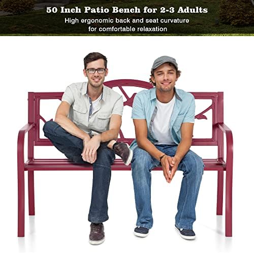 PHI VILLA Outdoor Patio 50 Inches Metal Park Bench - Image 6