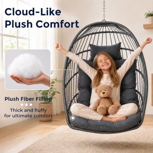 SWITTE Egg Chair Outdoor with Stand, Indoor Wicker Hanging Egg Swing - Image 4