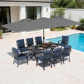 10 Pieces Patio Dining Set, Metal Outdoor Furniture Set Includes 13.6FT Grey by TrumbeakFurniture