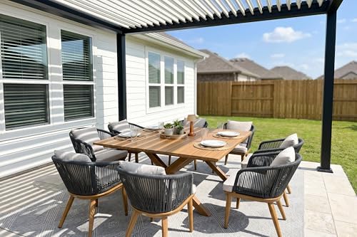 PURPLE LEAF Patio Dining Set for 8, Square Teak-Finish Table and Chairs by PURPLELEAF