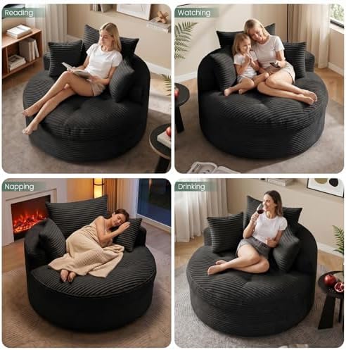 Oversized Round Chaise Lounge Chair, Deep Seat Cloud Boneless Floor Sofa Couch - Image 4