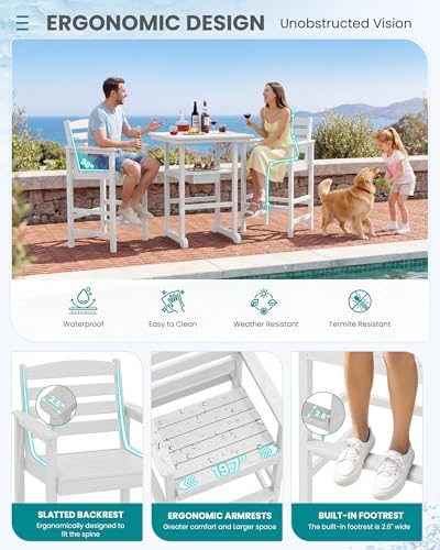 SERWALL 4 Pieces Outdoor Bar Chairs Table - Image 5