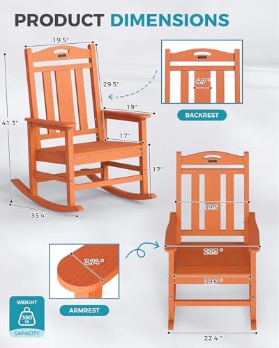 Oversized Outdoor Rocking Chairs Set of 3, 380lbs Heavy-Duty Large Patio Rocker - Image 3