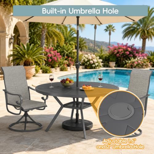48" Outdoor Patio Table Dining Table All Weather Metal Round Patio Dining Table - Image 4