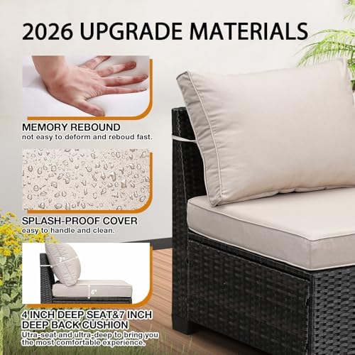 6 Pieces Patio Furniture Set All-Weather Outdoor Wicker Sectional Conversation - Image 4