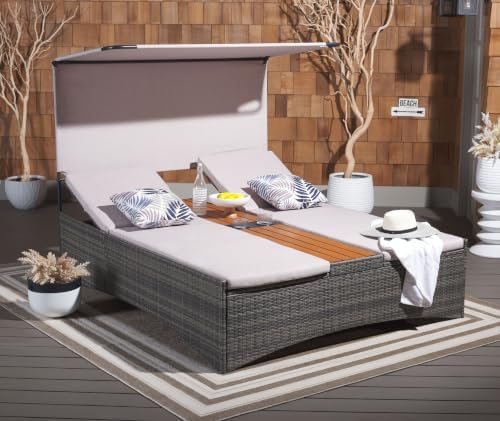 SAFAVIEH Outdoor Adora Daybed, 78.7" Grey Brown & Taupe PAT7758A - Image 2